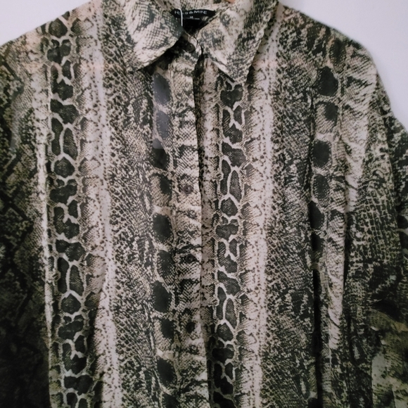 Snake Print Sheer Tunic Collared Midi/ Maxi Shirt Dress Top - Picture 13 of 15